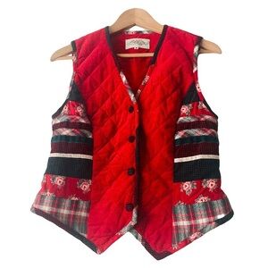 Vintage Susan Bristol Red Quilted Corduroy Patchwork Vest Women Size 6 Y2k Boho